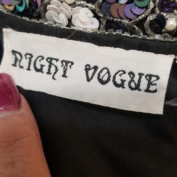 Holiday Party-Night Vogue Formal Black Silk Beaded Sequin Dress Knee Length Sz M - Picture 11 of 13